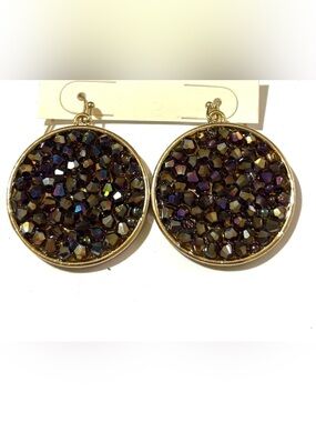 Gold-Tone Round Cluster Drop Earrings in Iridescent Black
